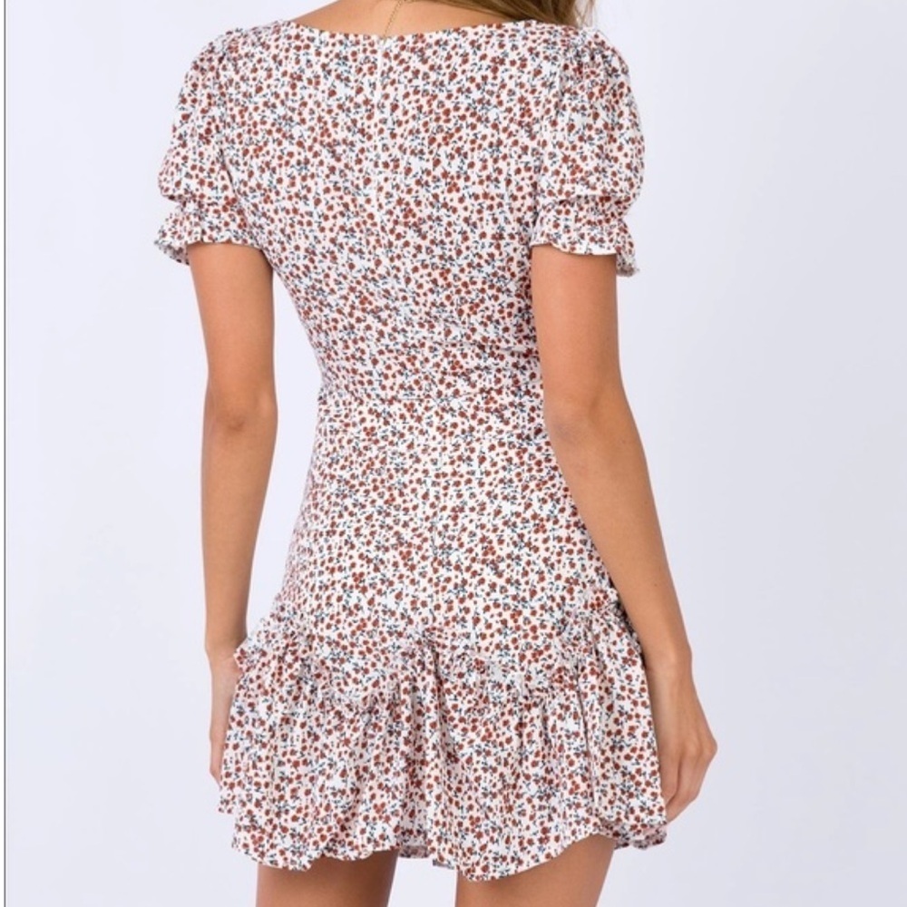 Princess Polly Mica White Floral Ruffle Cap Sleeve Tie Front Mini Dress EUC Sz 4 - Picture 2 of 12